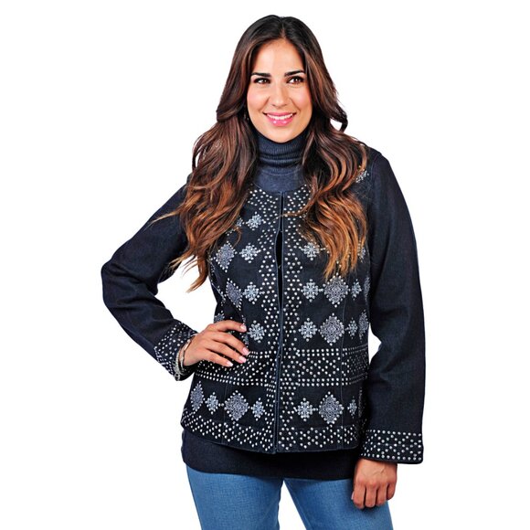 DIANE GILMAN GORGEOUS EMBELLISHED DENIM JACKET, SZ. S - Picture 8 of 9